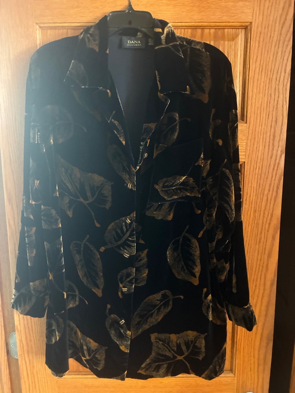 Dana Buchman Black Velvet Blazer with Gold Leaf Motif